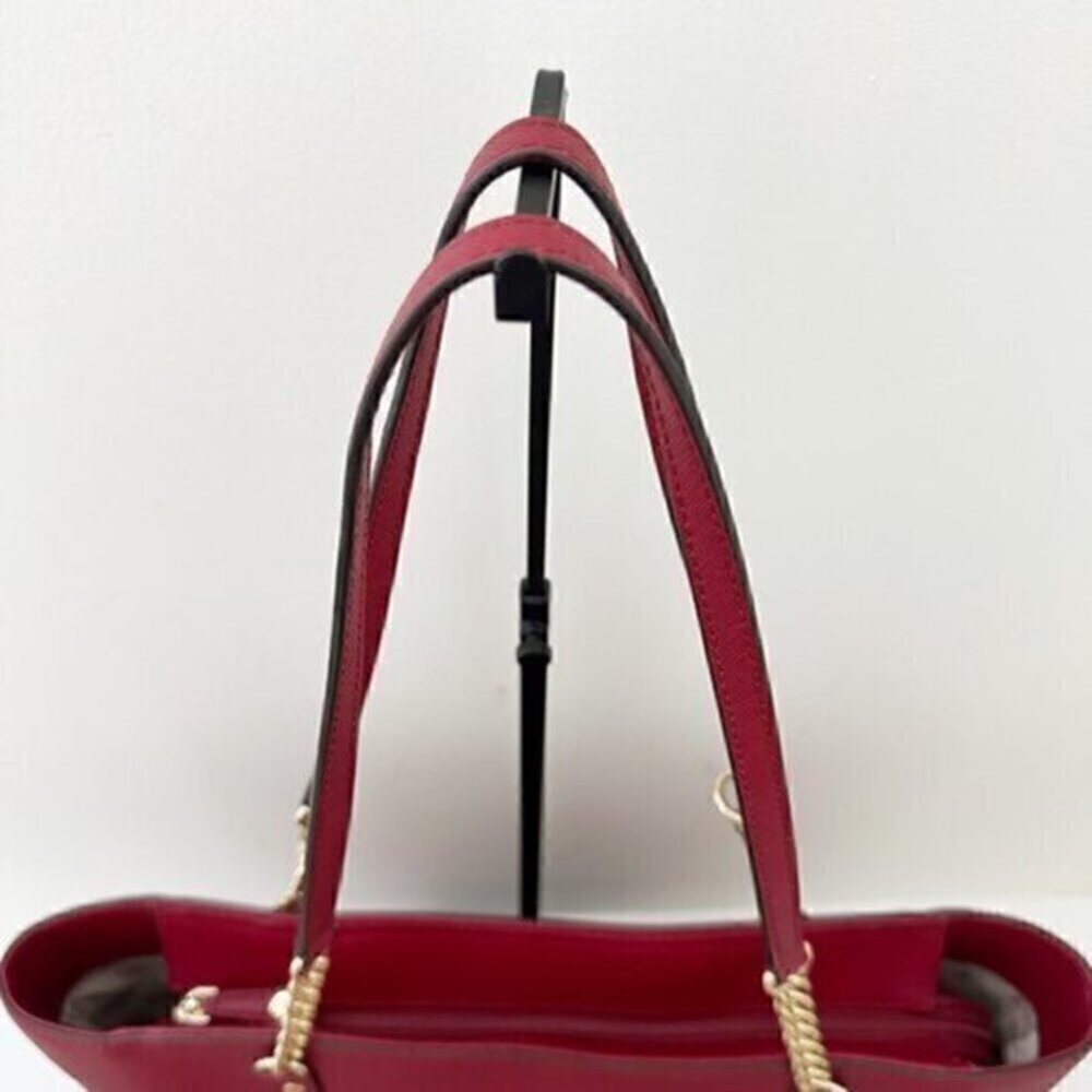 Michael Kors Jet Set Chain East West Top Zip Leather Tote Bag Red - Picture 3 of 12